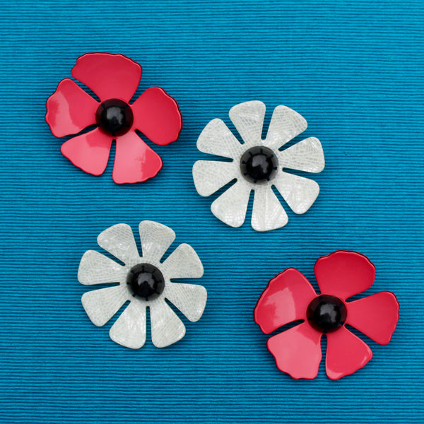 Acrylic Daisy and Poppy Flower Brooches