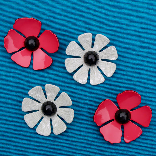 Acrylic Daisy and Poppy Flower Brooches