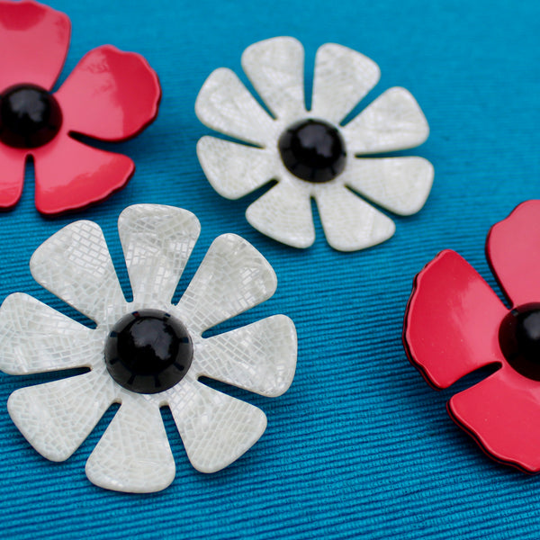 Acrylic Daisy and Poppy Flower Brooches