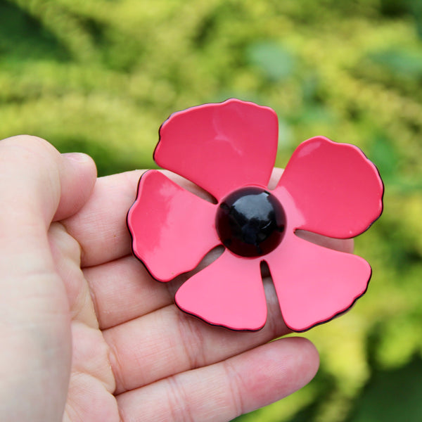 Acrylic Daisy and Poppy Flower Brooches