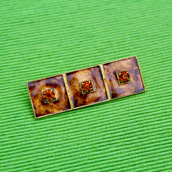 Enamel and Rhinestone Rectangle Brooch