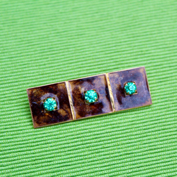 Enamel and Rhinestone Rectangle Brooch