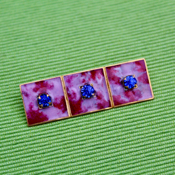 Enamel and Rhinestone Rectangle Brooch