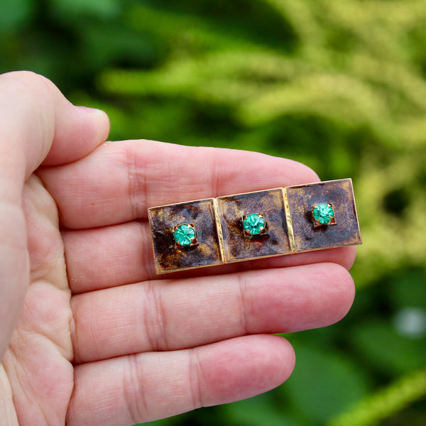 Enamel and Rhinestone Rectangle Brooch