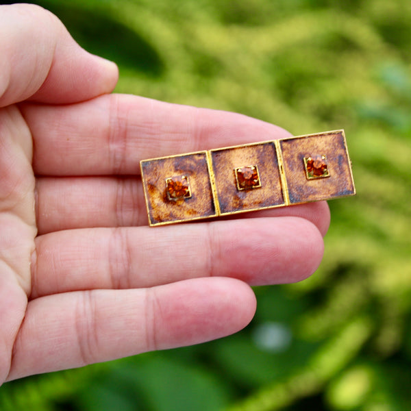 Enamel and Rhinestone Rectangle Brooch