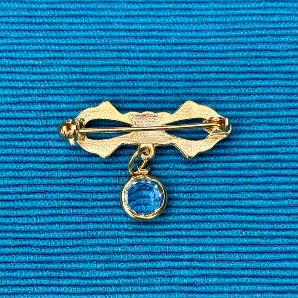 Tiny Blue Bow Drop Brooch