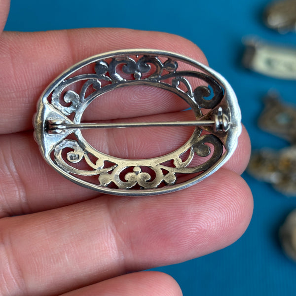 Sterling Silver Art Nouveau Style Oval Brooch