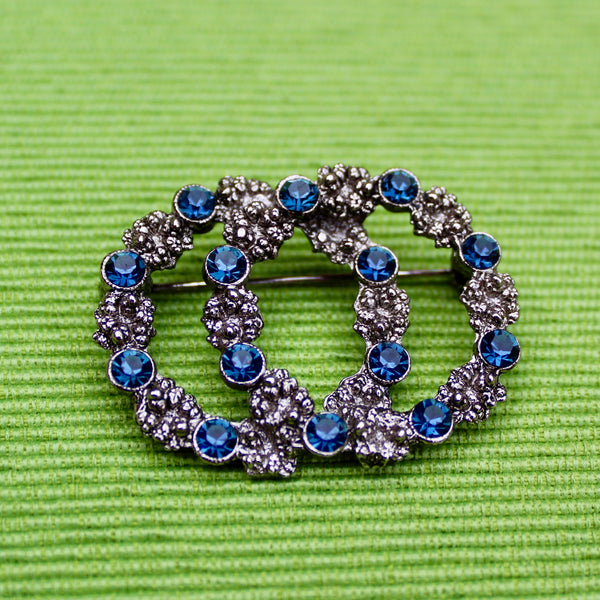 Dark Blue Double Wreath Brooch