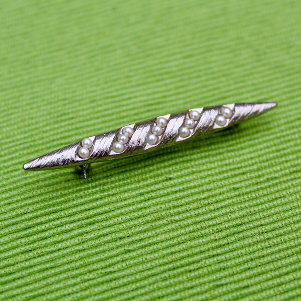 Silver Baguette Pearl Brooch
