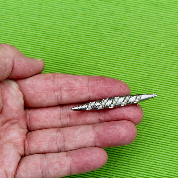 Silver Baguette Pearl Brooch