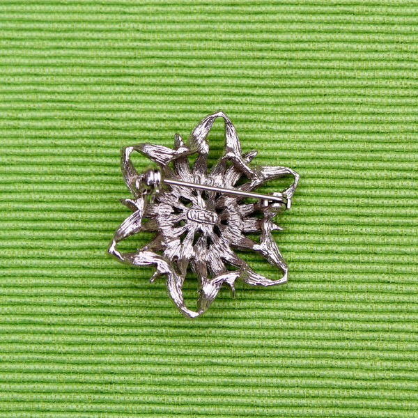 Silver Flower with Pearl Brooch