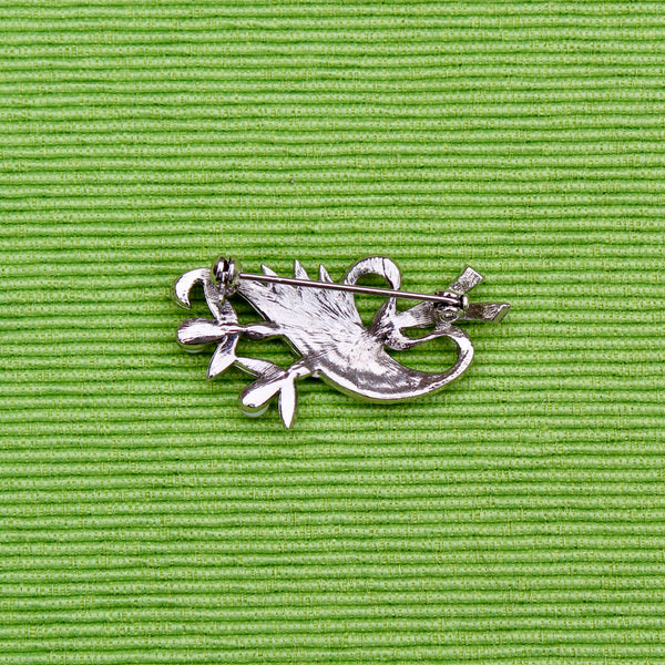 Faux Marcasite Silver Pearl Flower Brooch