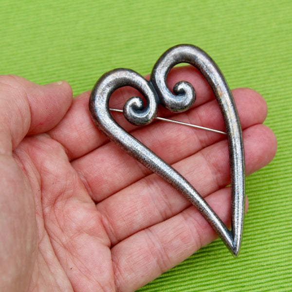 Open Heart Steel Brooch