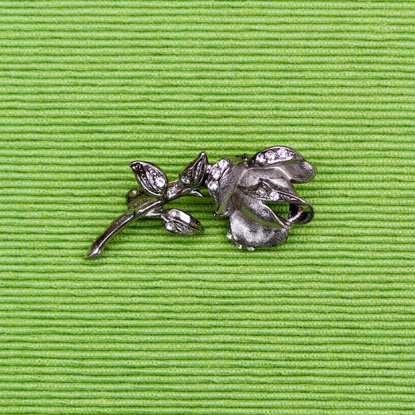 Silver Single Rose Stem Brooch