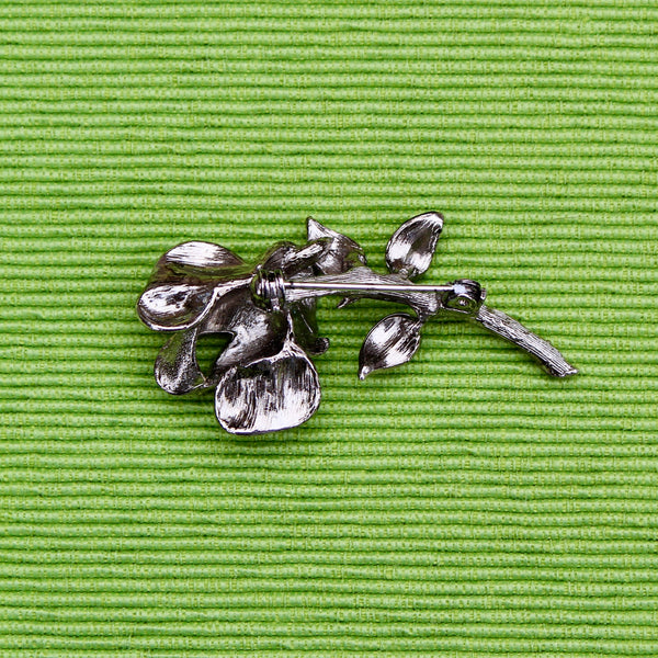 Silver Single Rose Stem Brooch