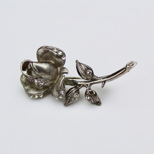 Silver Single Rose Stem Brooch