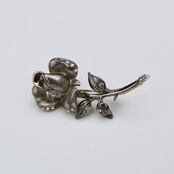 Silver Single Rose Stem Brooch