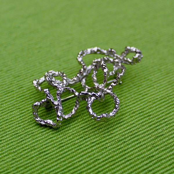 Modernist Silver Oval Abstract String Brooch