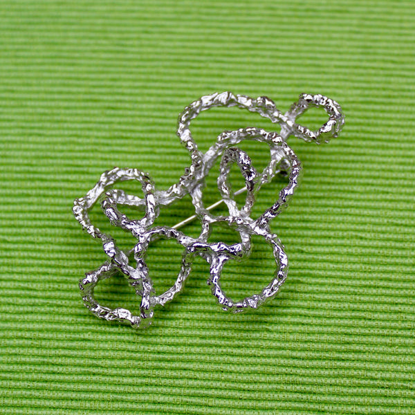 Modernist Silver Oval Abstract String Brooch