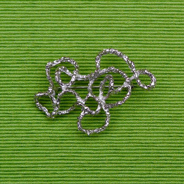 Modernist Silver Oval Abstract String Brooch