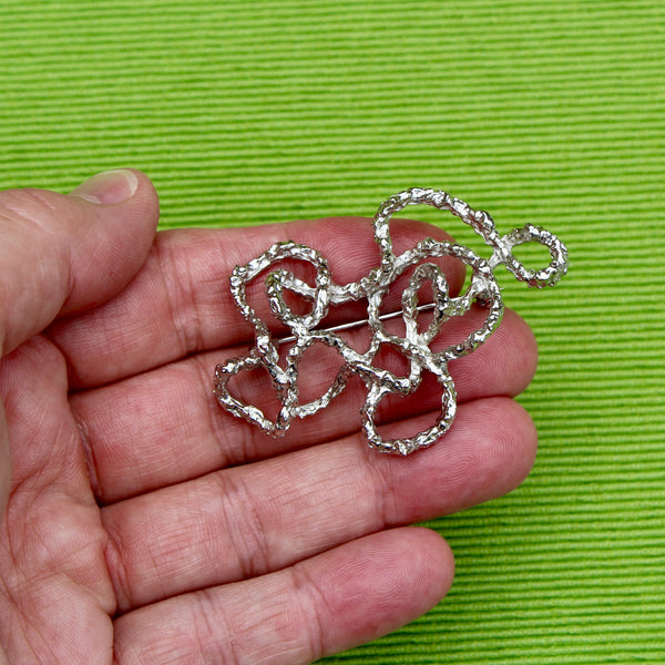 Modernist Silver Oval Abstract String Brooch