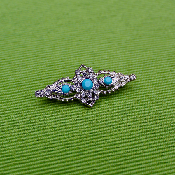 Silver Turquoise and Rhinestone Collar Brooch