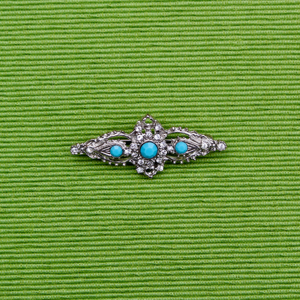 Silver Turquoise and Rhinestone Collar Brooch