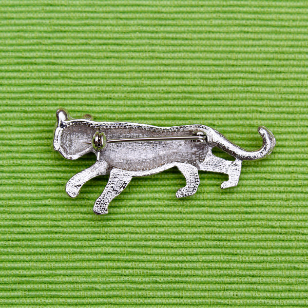 Silver Walking Enamel Tiger Brooch