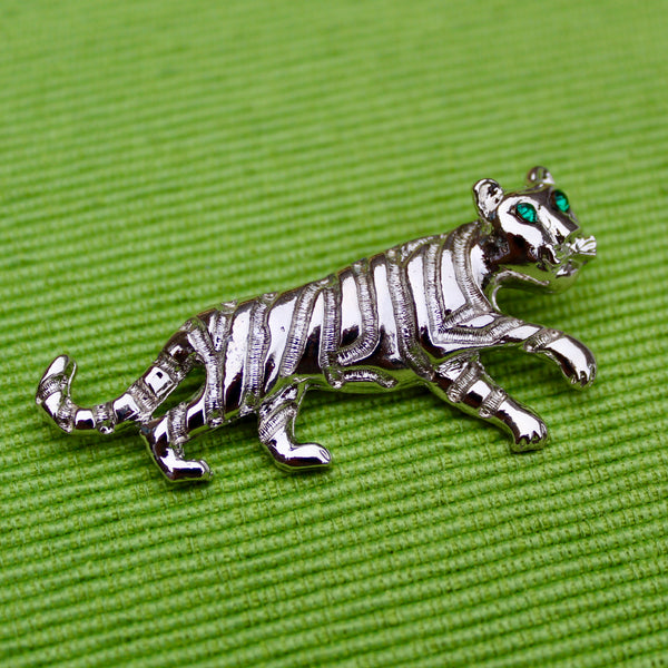 Silver Walking Enamel Tiger Brooch