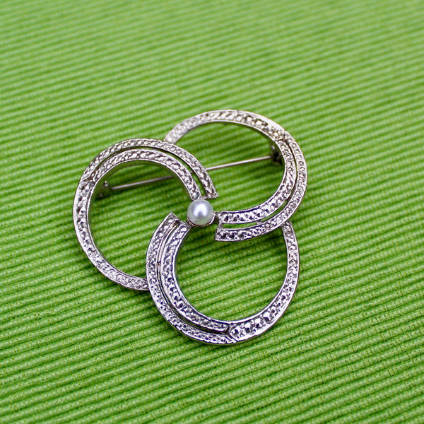 Silver Spiral with Pearl Brooch