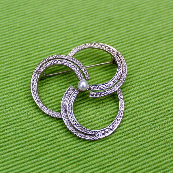 Silver Spiral with Pearl Brooch