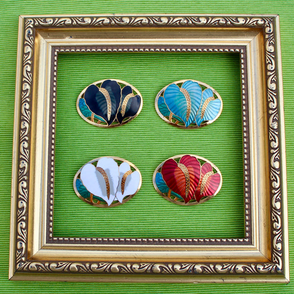 Cloisonné Enamel Plant Leaves Brooch