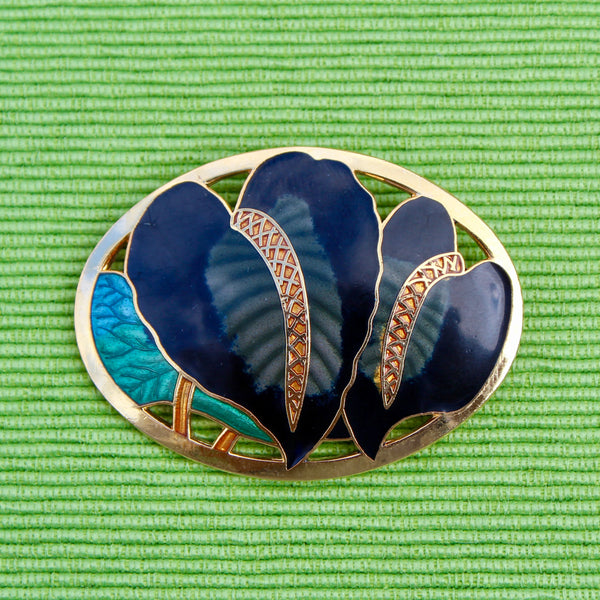 Cloisonné Enamel Plant Leaves Brooch