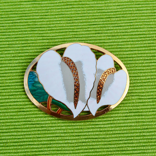 Cloisonné Enamel Plant Leaves Brooch