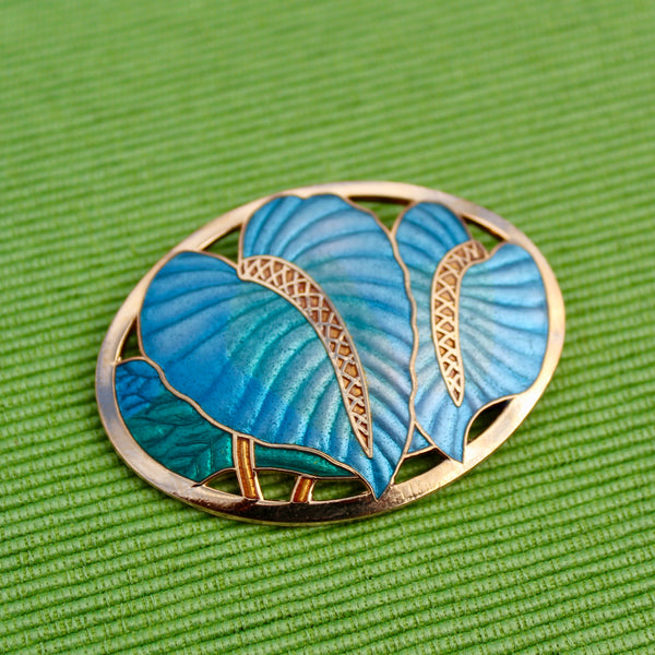 Cloisonné Enamel Plant Leaves Brooch