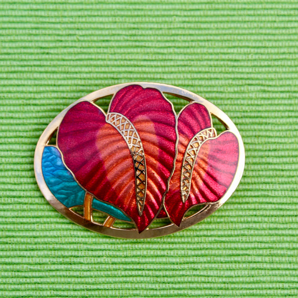 Cloisonné Enamel Plant Leaves Brooch