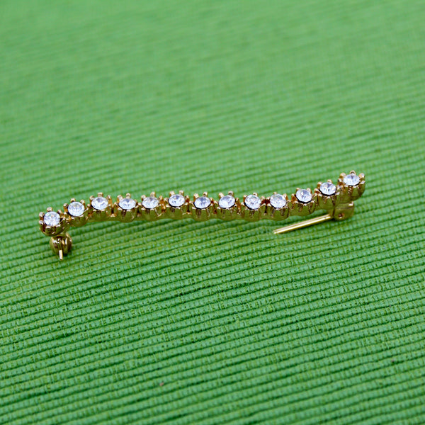 Rhinestone Wave Brooch in Gold