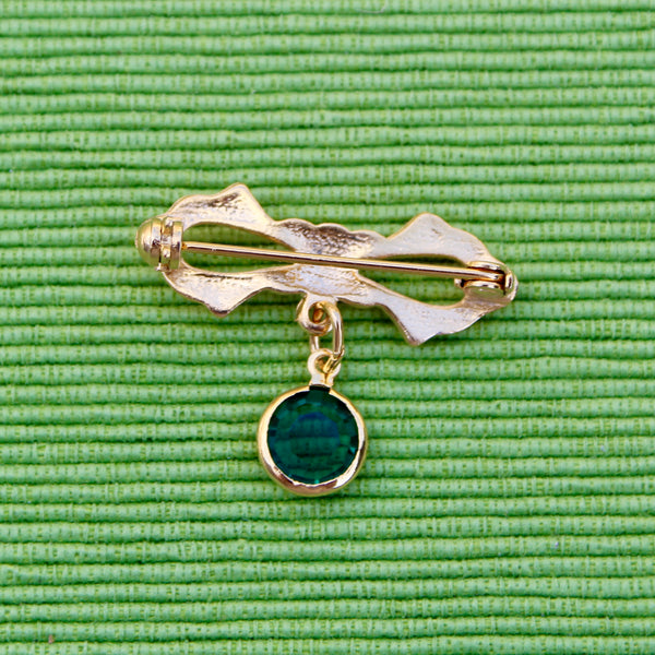 Tiny Green Bow Drop Brooch