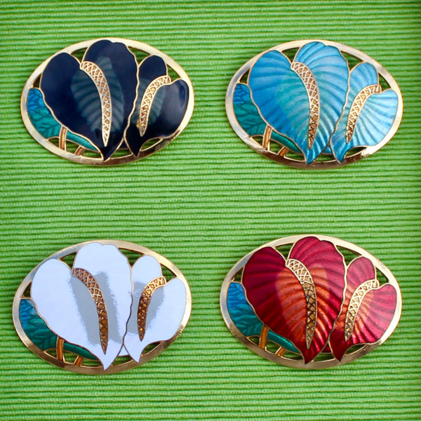 Cloisonné Enamel Plant Leaves Brooch