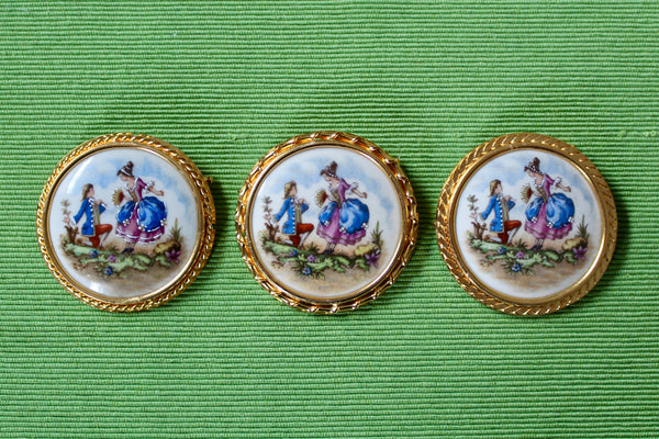 Romantic Couple French Porcelain Gold Kneeling Brooch