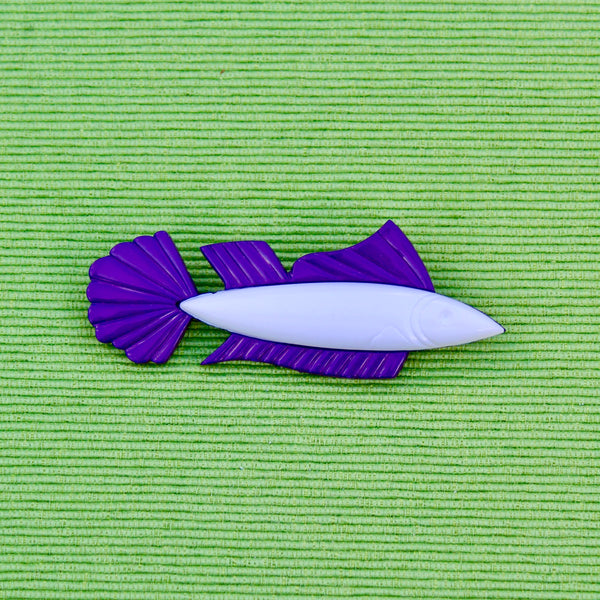 Purple and White Fish Brooch