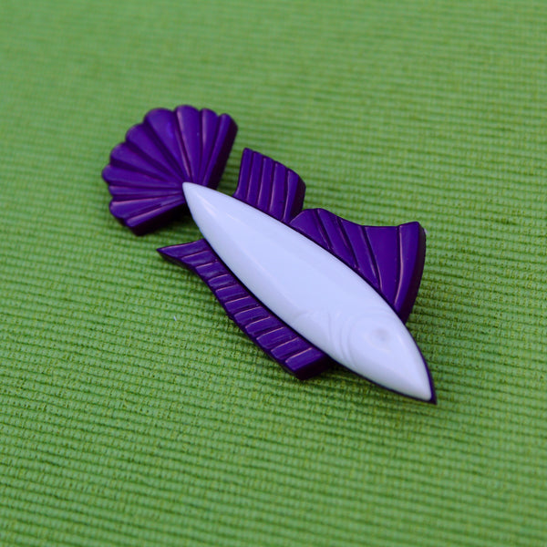 Purple and White Fish Brooch