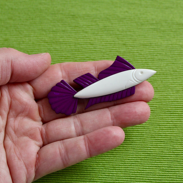 Purple and White Fish Brooch