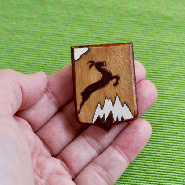 Wooden Mountain Goat Brooch