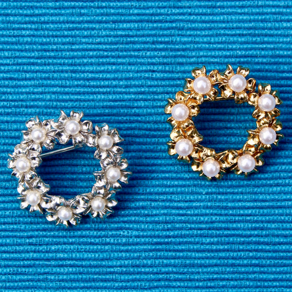 Pearl and Silver Wreath Brooch