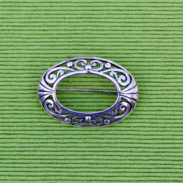 Sterling Silver Art Nouveau Style Oval Brooch