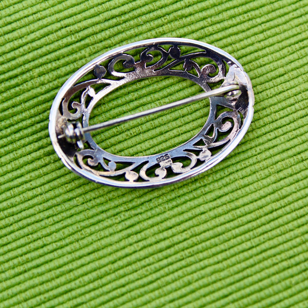 Sterling Silver Art Nouveau Style Oval Brooch