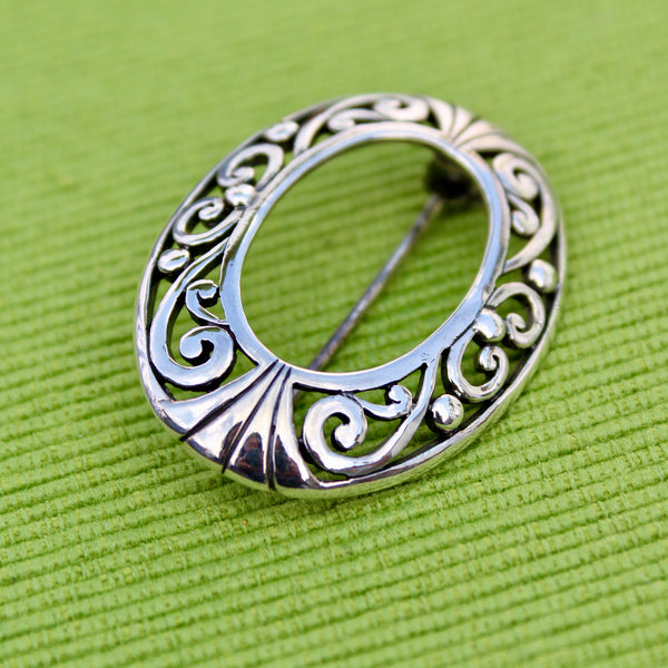 Sterling Silver Art Nouveau Style Oval Brooch