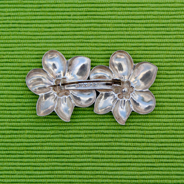 Silver Double Flower Brooch