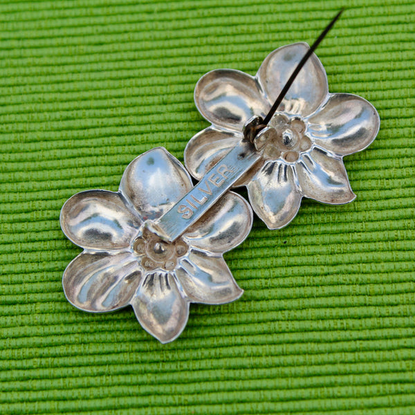 Silver Double Flower Brooch